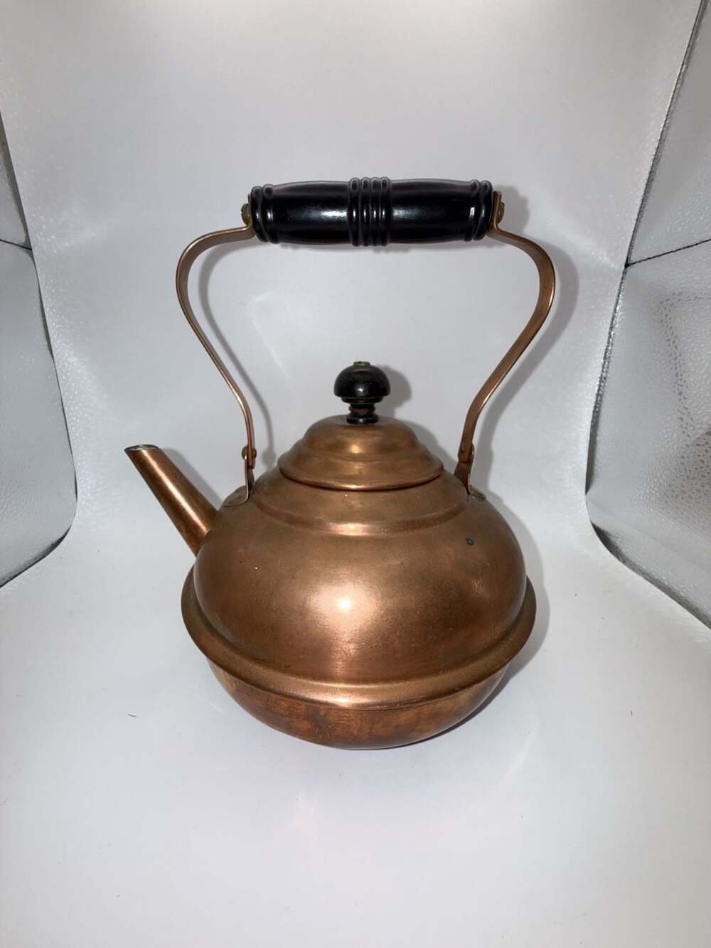 Vintage Solid Copper Tea Kettle with Wood Handle